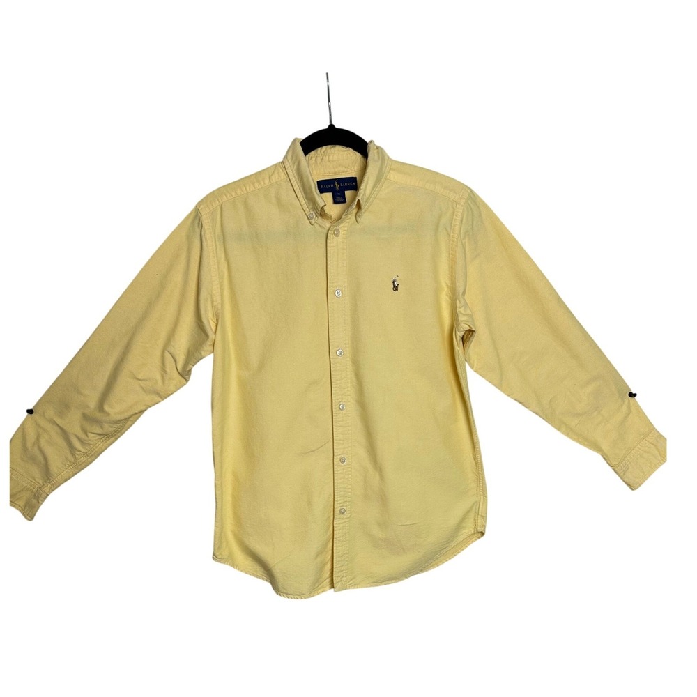 Ralph Lauren Boys Yellow Oxford Button Down Shirt Size 16 Long Sleeve Pony‎ Logo